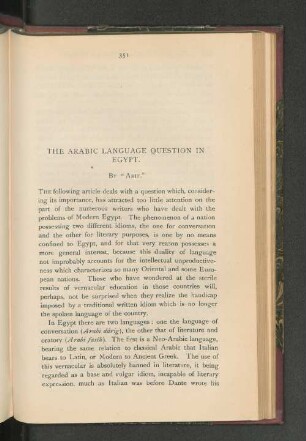 The Arabic Language Question in Egypt.