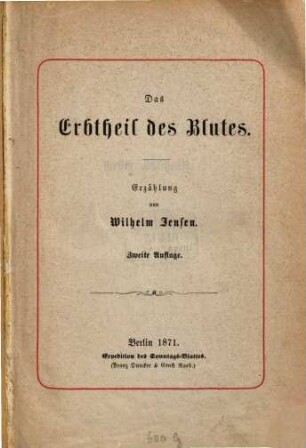 Das Erbtheil des Blutes : Erzählung