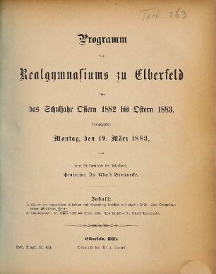 Programm des Realgymnasiums zu Elberfeld : über das Schuljahr Ostern ... bis Ostern .... 1882/83