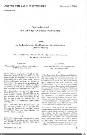 Vorschaltgesetz: Gesetz zur Vorbereitung der Gemeindereform
