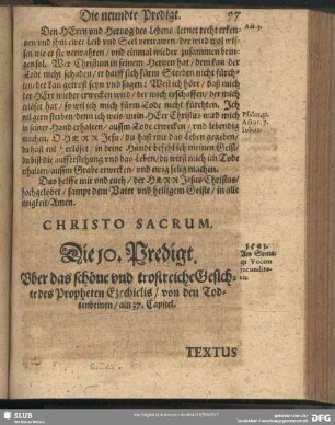Die 10. Predigt. Uber das schöne und trostreiche Gesichte des Propheten Ezechielis, von den Todtenbeinen, am 37. Capitel