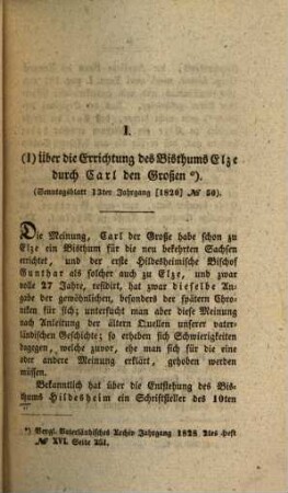 Beiträge zur Hildesheimischen Geschichte : enthaltend die darauf Bezug habenden Aufsätze der sämmtlichen Hildesheimischen Wochen- u. einiger kleinen Gelegenheitsschriften. 1, 1. 1829