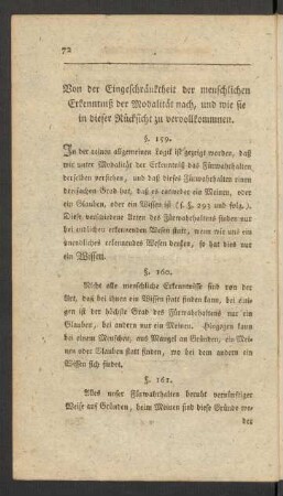Von der Eingeschränktheit der menschlichen Erkenntniß der Modalität nach, und wie sie in dieser Rücksicht zu vervollkommnen