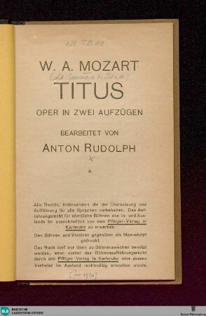 Titus : Oper in 2 Aufzügen