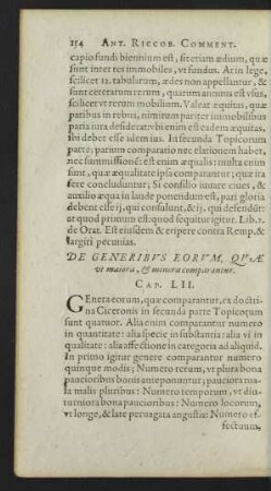 De Generibus Eorum, Quae ut maiora, et minora comparantur. Cap. LII.
