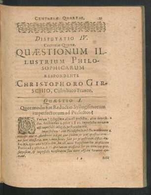 Disputatio IV. ... Repsondente Christophoro Girschio