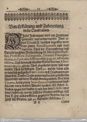 I. Von Erklärung und Zubereitung dieses Quadranten.