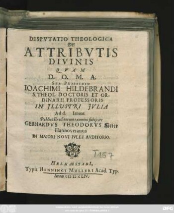 Disputatio Theologica De Attributis Divinis