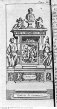 Les delices de l'Italie ... 6 Bände., 5. Band, Tafel vor Seite 81: Tombeau de Sannazaro.