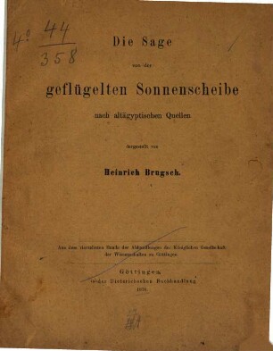 Die Sage von der geflügelten Sonnenscheibe nach altägyptischen Quellen dargestellt von Heinrich Brugsch