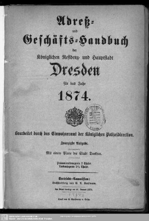 20.1874: Adreß- und Geschäfts-Handbuch der königlichen Residenz- und Hauptstadt Dresden