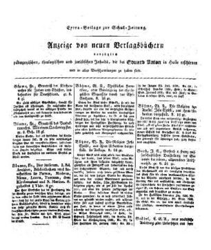 Extra-Beilage zur Schul-Zeitung : Anzeige von neuen Verlagsbüchern ; vorzüglich pädagogischen, theologischen und juristischen Inhalts