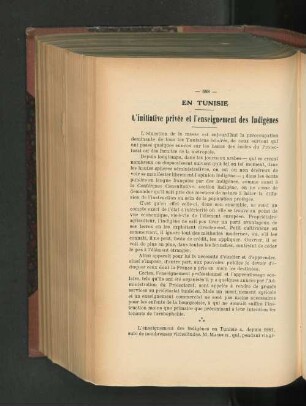 En Tunisie - L'initiative privée et l'enseignement des Indigènes.