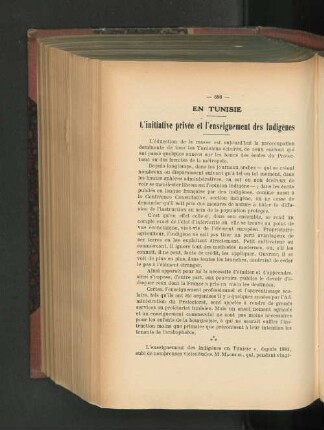 En Tunisie - L'initiative privée et l'enseignement des Indigènes.