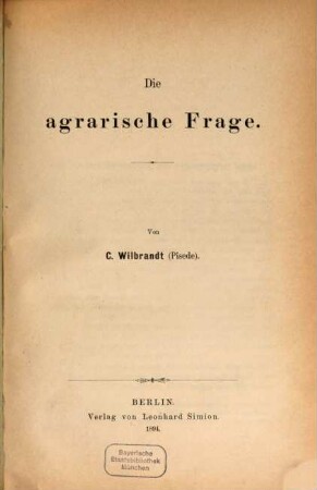 Die agrarische Frage