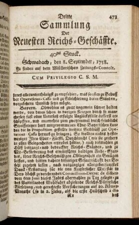 40tes Stuck. Schwabach, den 8. September, 1758.
