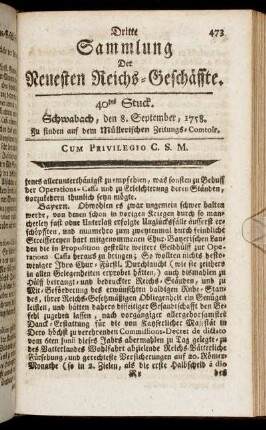 40tes Stuck. Schwabach, den 8. September, 1758.