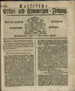 Nr. 98, Sonnabend, den 7ten December 1816