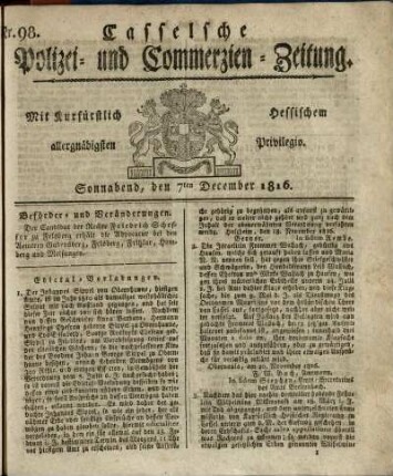 Nr. 98, Sonnabend, den 7ten December 1816