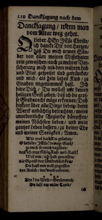 Dancksagung/ wenn man vom Altar weg gehet.