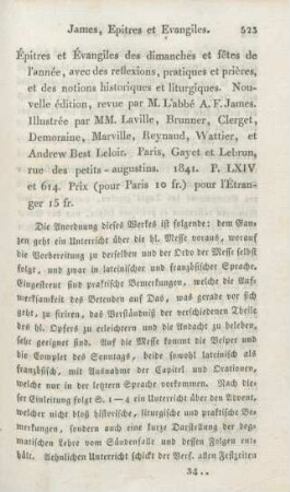 523-530 [Rezension] James, A. F., Les épîtres et évangiles des dimanches et fêtes de l'année