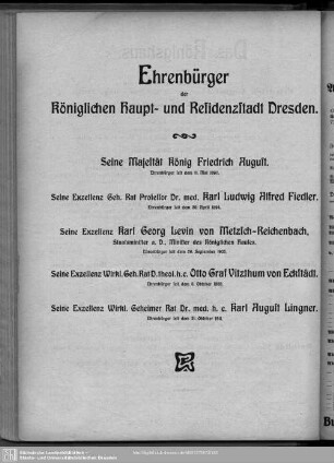 Ehrenbürger der Königlichen Haupt- und Residenzstadt Dresden.