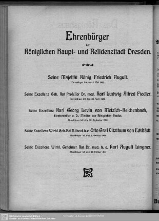 Ehrenbürger der Königlichen Haupt- und Residenzstadt Dresden.
