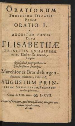 Orationum Funebrium Decadis Primae.