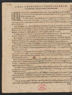Libri Theologici Theologorum Protestantium, Pontificiorum & Calvinianorum.