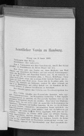 1883: Sitzungsberichte des Ärztlichen Vereins zu Hamburg