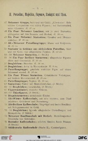 Porzellan, Majolika, Fayence, Steingut und Thon (Nr. 47-193)