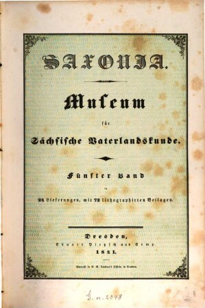 Saxonia : Museum für sächsische Vaterlandskunde. 5. 1841