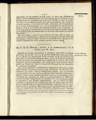 Sur la loi de Newton, relative à la communication de la chaleur;