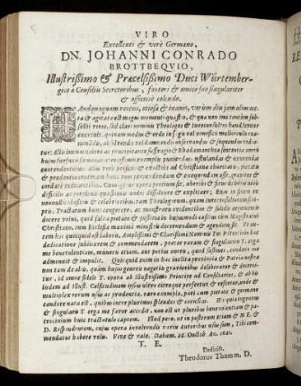 Viro Excellenti & vere Germano, Dn. Johanni Conrado Brottbequio [...]