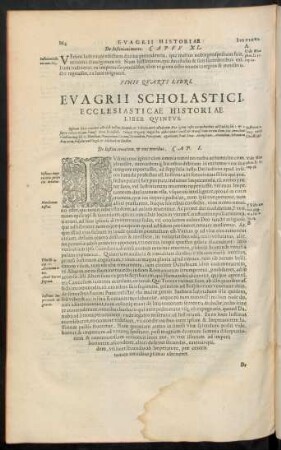 Evagrii Scholastici Ecclesiasticae Historiae Liber Quintus.