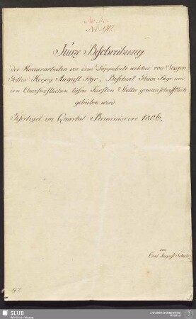 Kurze Beschreibung der Haeuerarbeiten vor dem Doppelorte welches von Seegen Gottes Herzog August Fdgr:, Beschert Glück Fdgr: und den Churfürstlichen tiefen Fürsten Stolln gemeinschafftlich getrieben wird - 17.6819 4.
