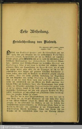 Erste Abtheilung. Ortsbeschreibung von Blasewitz