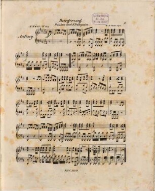 Aufzüge, Zwischenspiele, Menuett, Gigue & Polonaise ... : bei d. Maskenzuge d. Künstler zu München, im J. 1840 ... ; comp. u. für d. Klavier einger. ; op. 1