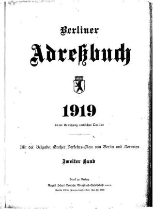 Berliner Adreßbuch 1919 Zweiter Band