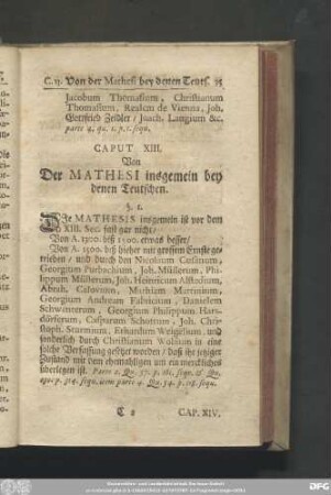 Caput XIII. Von Der Mathesi insgemein bey denen Teutschen.