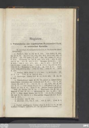 1. Verzeichnis der angeführten Handschriften in arabischer Sprache.