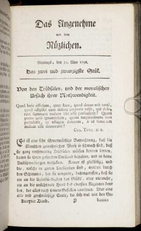 Das zwei und zwanzigste Stück. Montags, den 31. May 1756.