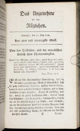Das zwei und zwanzigste Stück. Montags, den 31. May 1756.