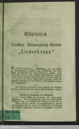 Statuten des Dresdner Männergesang-Vereins Liederkranz