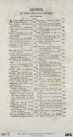 Index to the fourth volume