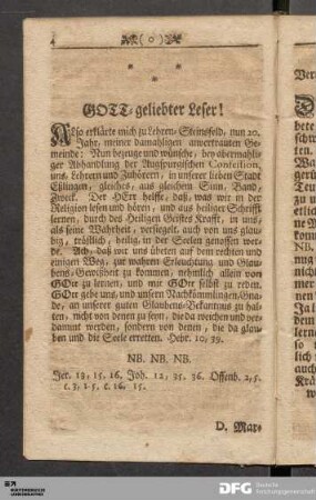 GOTT-geliebter Leser!...