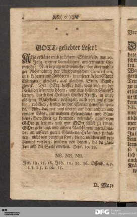 GOTT-geliebter Leser!...