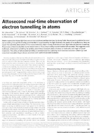 Attosecond real-time observation of electron tunnelling in atoms