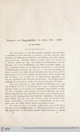 Regesten zur Baugeschichte der Jahre 800-1300