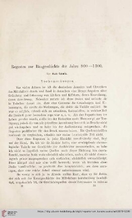 Regesten zur Baugeschichte der Jahre 800-1300